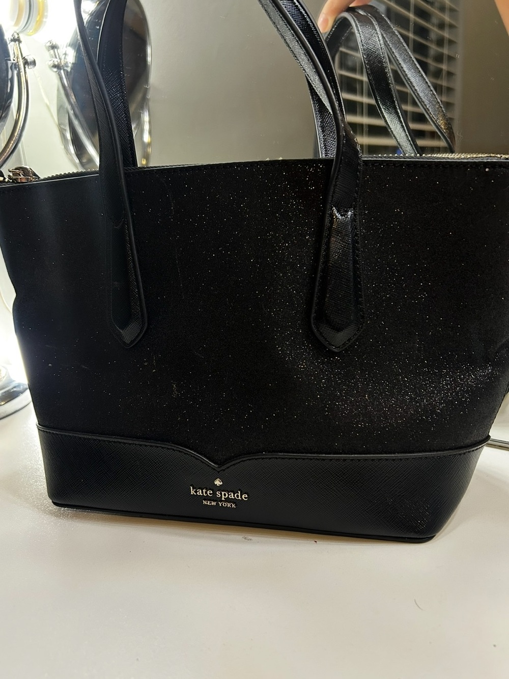 kate spade Black Glitter Tote with Saffiano Trim